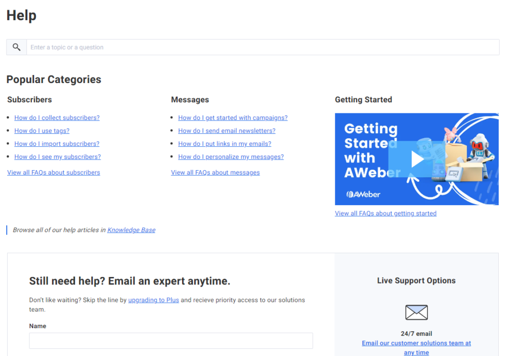 AWeber vs GetResponse : Aweber Customer Support