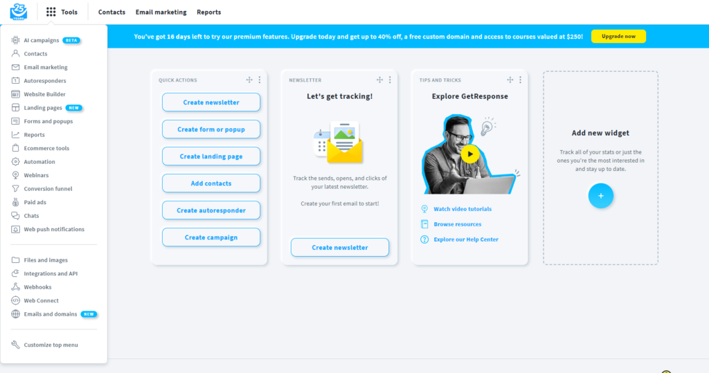 AWeber vs GetResponse : GetResponse dashboard
