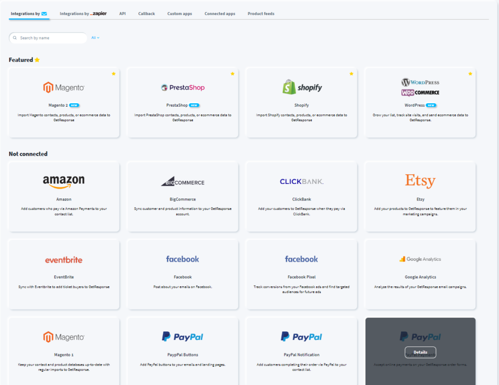 AWeber vs GetResponse : GetResponse Integrations and APIs