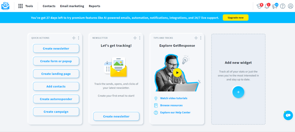 GetResponse vs ConvertKit :getresponse Dashboards